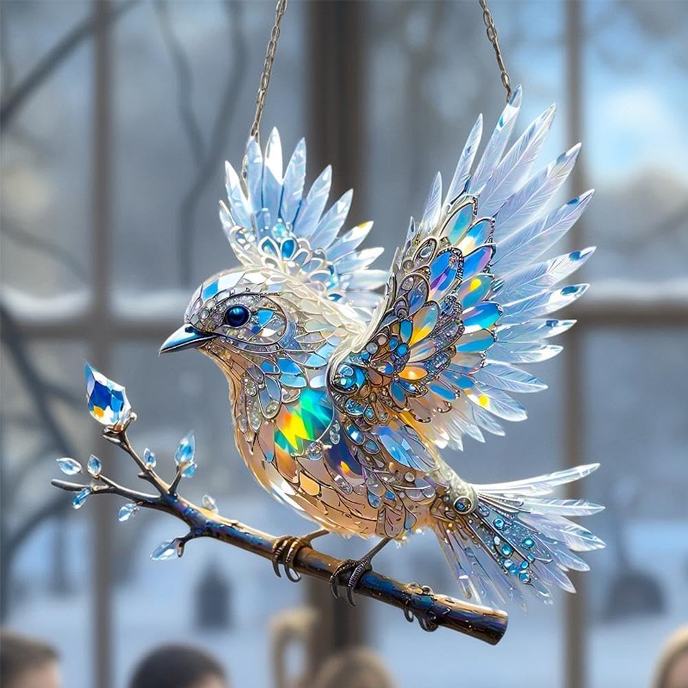 Adorno de cristal para ventana con forma de pájaro: decoración de luz reflectante para el hogar