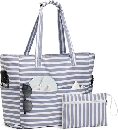 Bolsa de playa impermeable y resistente a la arena, bolso de playa plegable con compartimento para ropa mojada, bolsa de playa extragrande para viaje