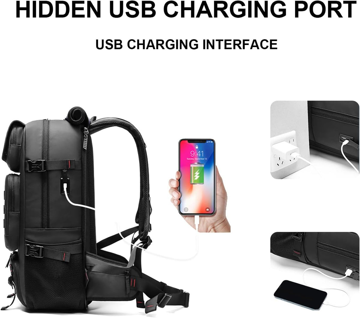 Travel Backpack for Waterproof Carry-On - 50L Weekender Bag with Shoe Pocket & USB