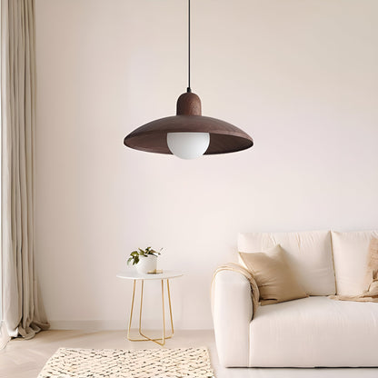 Wood Dome Ceiling Pendant 12 in Walnut Hanging Light for Kitchen Island Dining Table Minimalist Adjustable Cord E27 Socket 110V