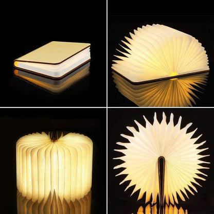 Rechargeable Book Lamp with 360° Foldable Design – USB Wood Finish LED Reading Light for Desk, Nightstand & Travel – 3 Brightness