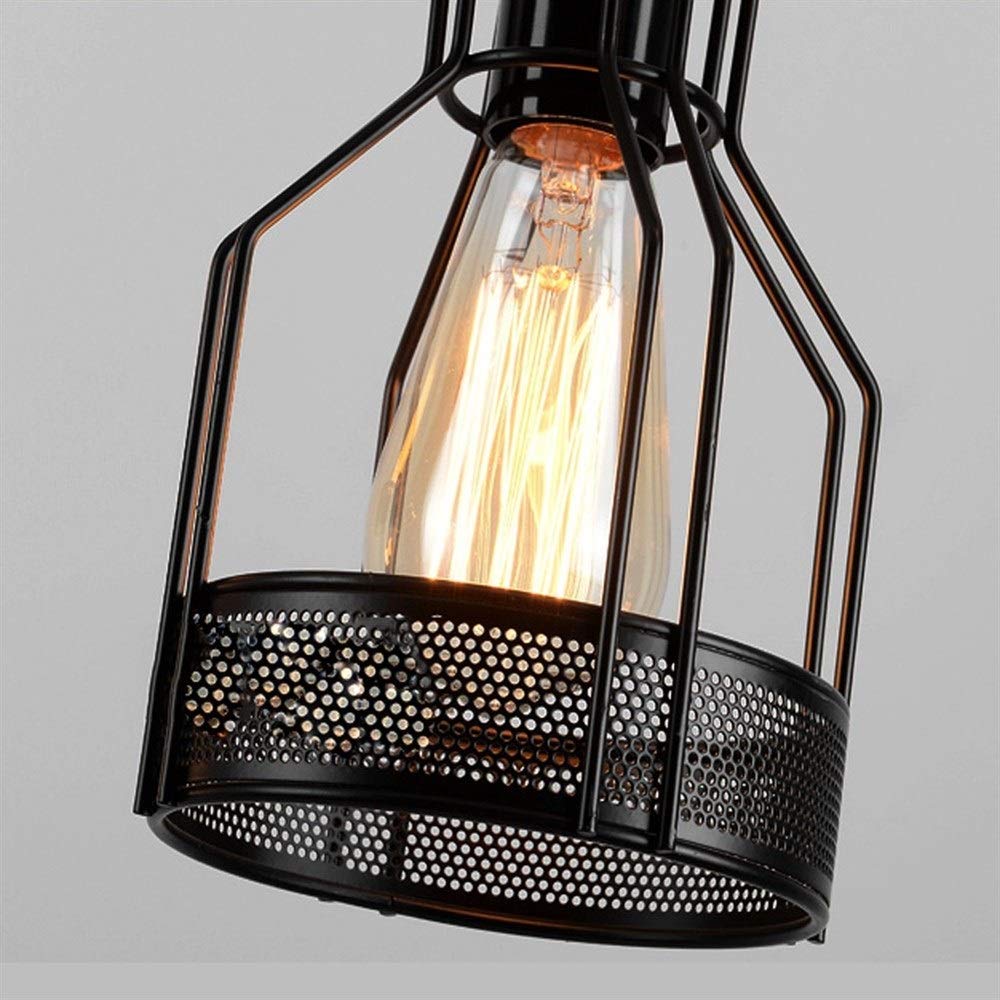 Metal Cage Pendant Light with Rope Accents – Adjustable Industrial Chandelier for Kitchen Island, Dining Room & Bar – E27 Socket