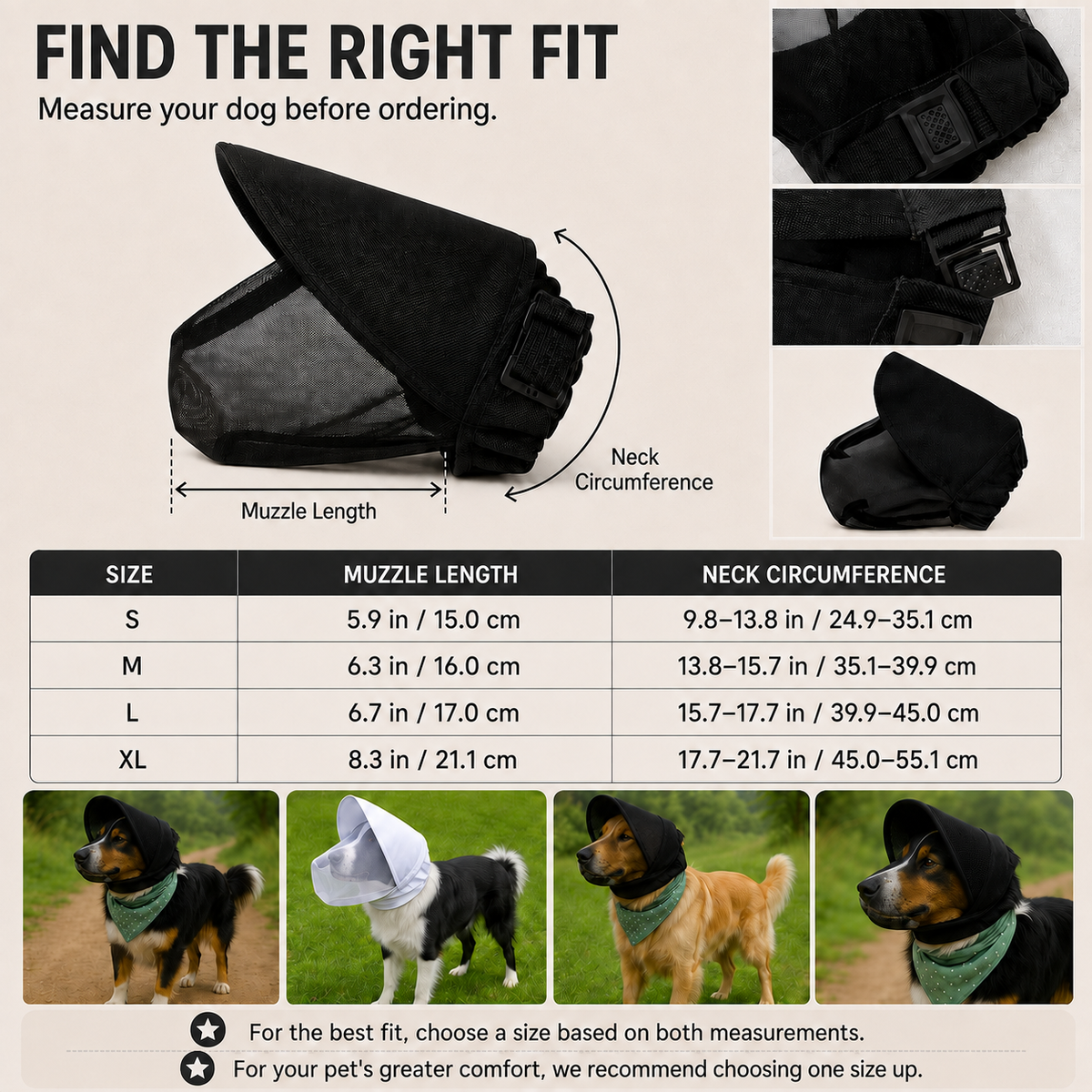 Ortekor Breathable Anti-Scavenging Dog Muzzle for Walks - Mesh Hood Helps Block Food Scraps & Trash