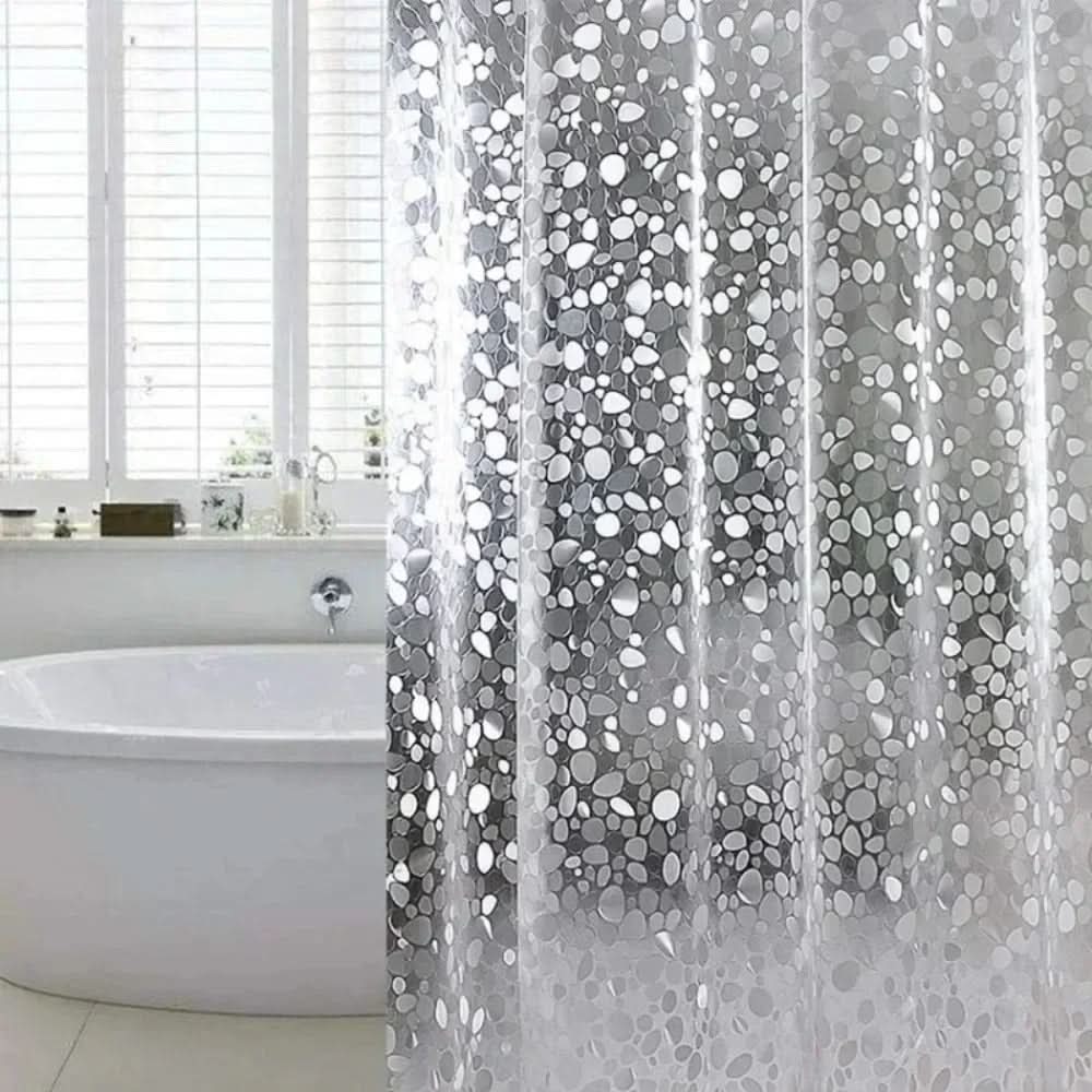 CLEARFLOW – Cortina de ducha impermeable y transparente con diseño de piedras
