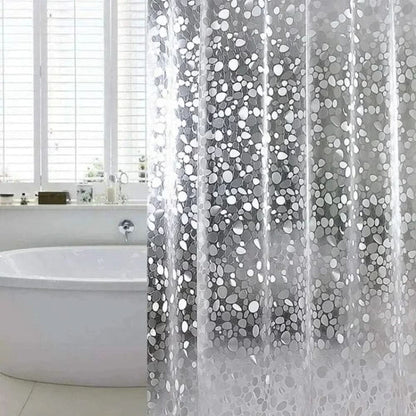 CLEARFLOW – Cortina de ducha impermeable y transparente con diseño de piedras