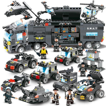 Adventure Builder | Set de bloques de construcción con camión de policía y base | Juego creativo para niños