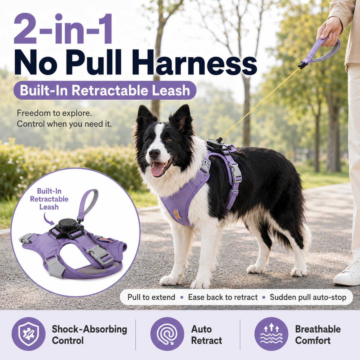 Ortekor 2-in-1 No Pull Dog Harness with Built-in Retractable Leash - Safe & Comfortable Control for Daily Walks & Outdoor Adventures