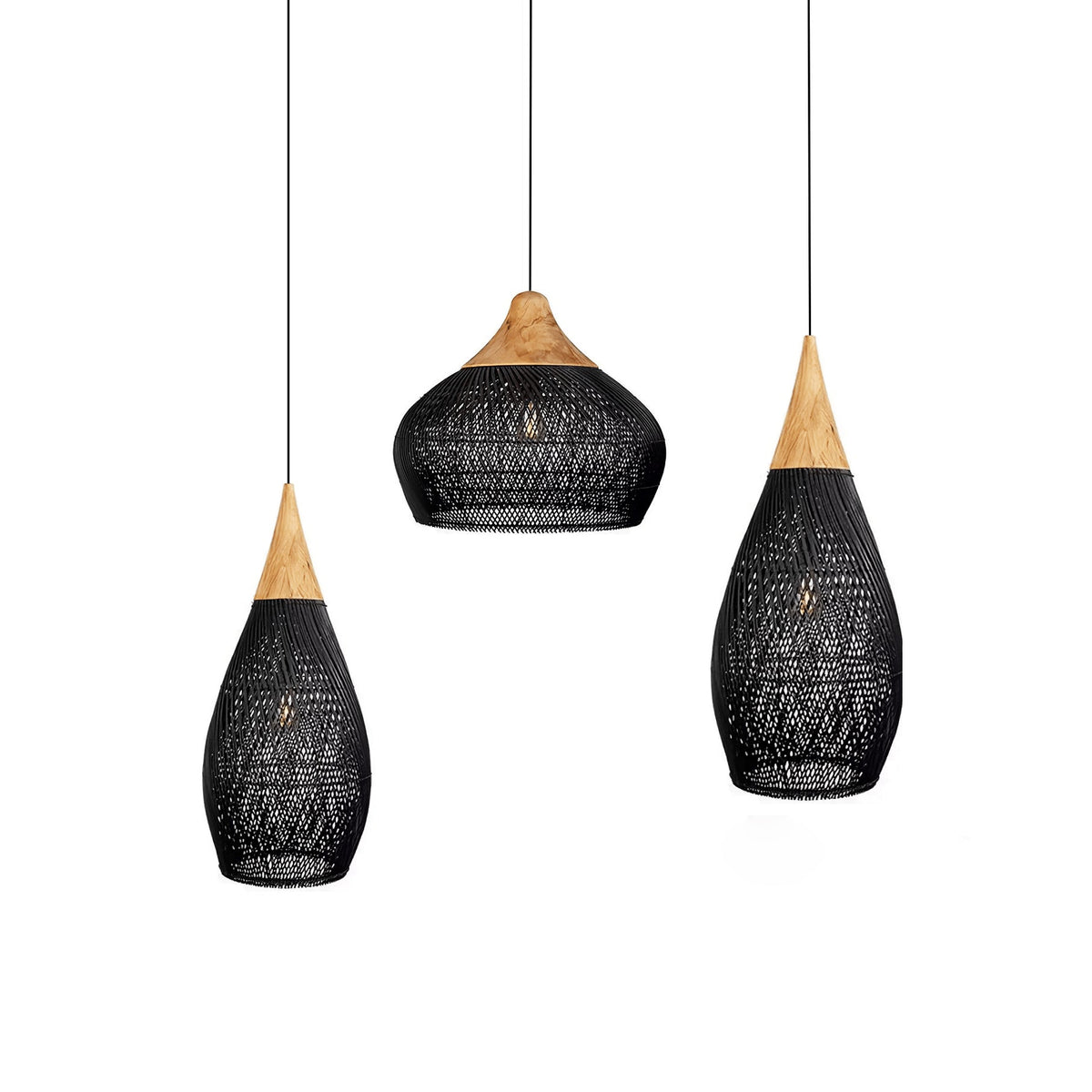 Handwoven Rattan Ceiling Light Fixture for Dining Room and Kitchen Island Over Table Adjustable Drop Natural Fiber Pendant Shade Wood Metal