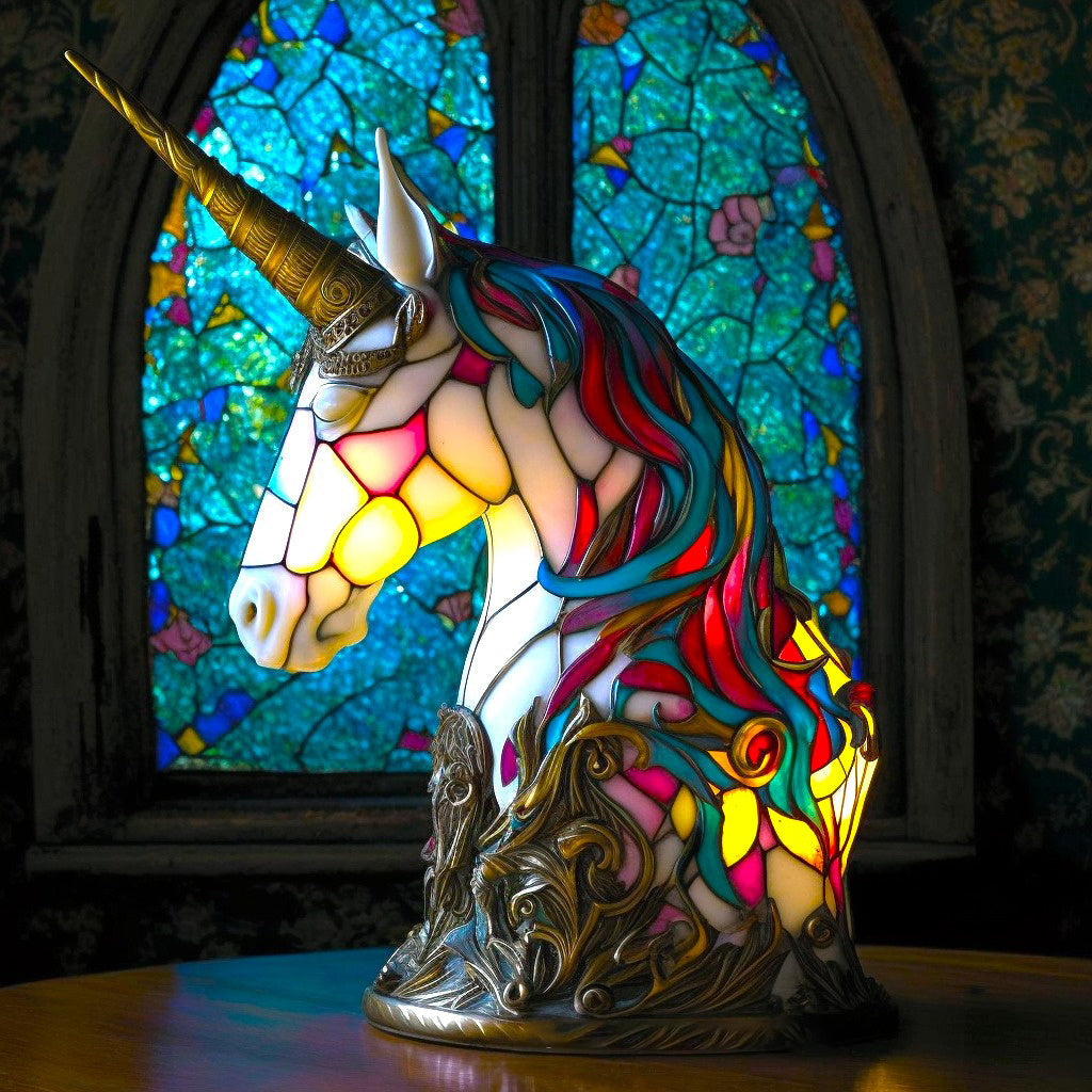 Stained Glass Animal Table Lamp with Color-Changing LED Light – Handcrafted Metal & Glass Accent for Bedroom, Living Room & Nursery Decor