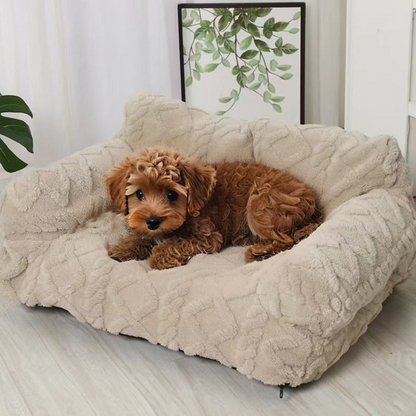 Cama para perro tipo sofá acogedora con borde elevado – Diseño de felpa suave