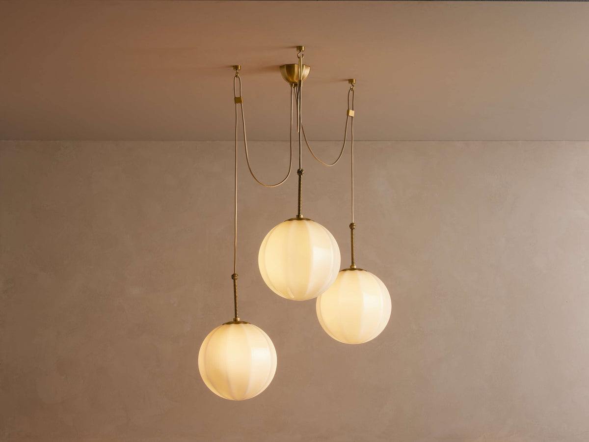 Draped Glass Globe Chandelier with Vintage Brass Frame for Dining Room & Entryway Lighting