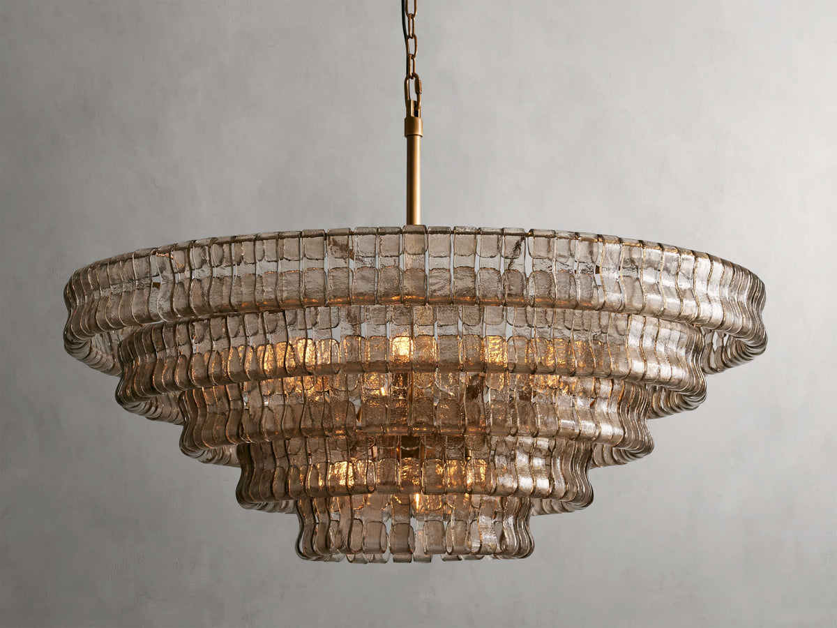 Textured Glass Round Chandelier with Curved Panels in Metallic Finish for Dining Room & Living Room | 24 to 60 Inch