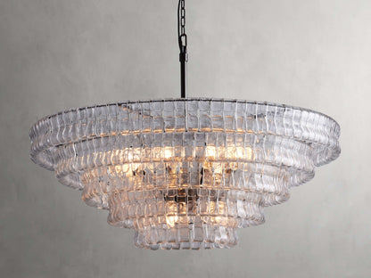 Textured Glass Round Chandelier with Curved Panels in Metallic Finish for Dining Room & Living Room | 24 to 60 Inch
