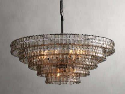 Textured Glass Round Chandelier with Curved Panels in Metallic Finish for Dining Room & Living Room | 24 to 60 Inch