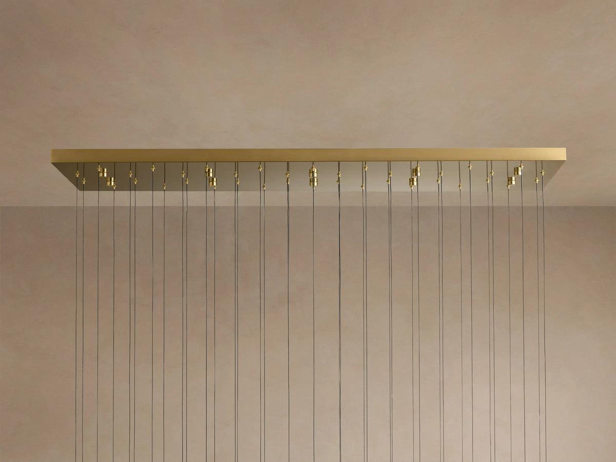 Linear LED Chandelier with Textured Glass Drops – Adjustable Height – Brass Bronze Nickel – 37 to 120 Inch – Dining Room Kitchen Island