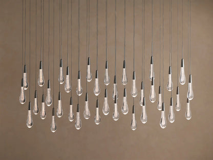 Linear LED Chandelier with Textured Glass Drops – Adjustable Height – Brass Bronze Nickel – 37 to 120 Inch – Dining Room Kitchen Island