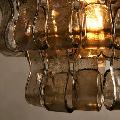 Curved Textured Glass Pendant Light with Metal Canopy for Dining Room Kitchen Island