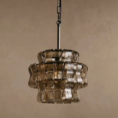 Curved Textured Glass Pendant Light with Metal Canopy for Dining Room Kitchen Island