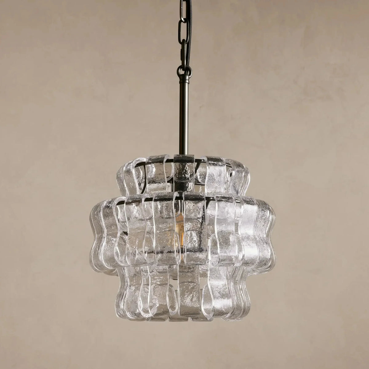 Curved Textured Glass Pendant Light with Metal Canopy for Dining Room Kitchen Island