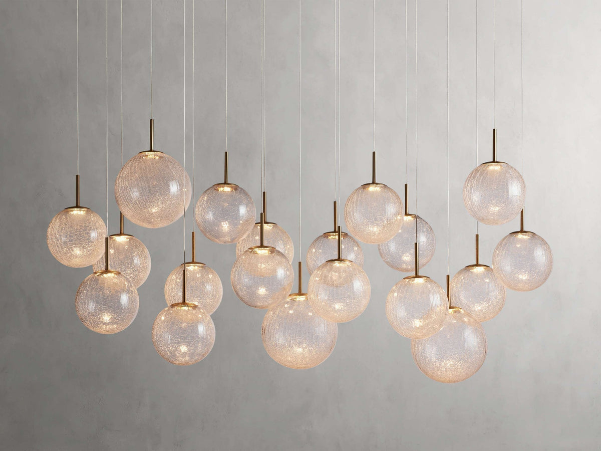Modern Hanging Linear Chandelier with Hand-Blown Glass Globes & LED Lights for Dining Room & Kitchen Island