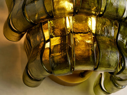 Textured Glass Wall Sconce Light Fixture with Curved Shade for Living Room Bedroom Dining Room | Hardwired 2-Bulb Accent Lighting