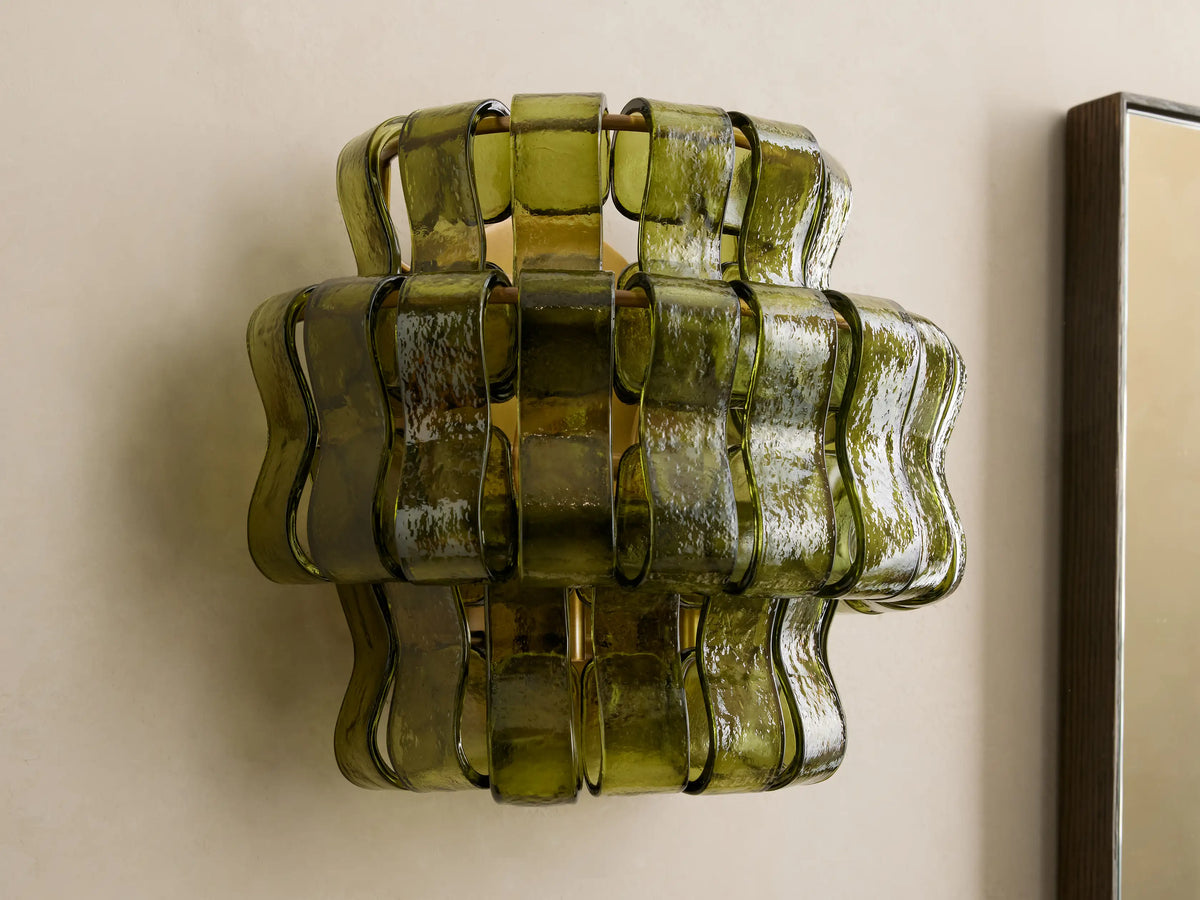 Textured Glass Wall Sconce Light Fixture with Curved Shade for Living Room Bedroom Dining Room | Hardwired 2-Bulb Accent Lighting