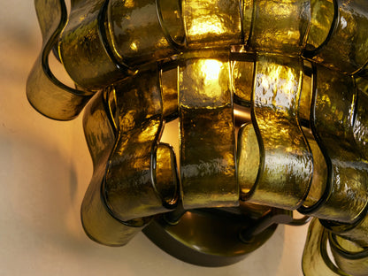 Textured Glass Wall Sconce Light Fixture with Curved Shade for Living Room Bedroom Dining Room | Hardwired 2-Bulb Accent Lighting