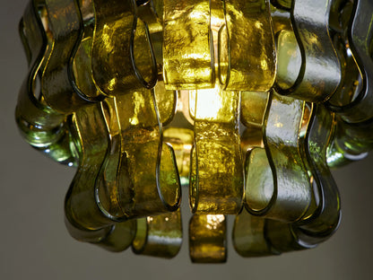 Curved Textured Glass Pendant Light with Metal Canopy for Dining Room Kitchen Island
