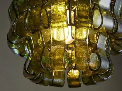 Curved Textured Glass Pendant Light with Metal Canopy for Dining Room Kitchen Island