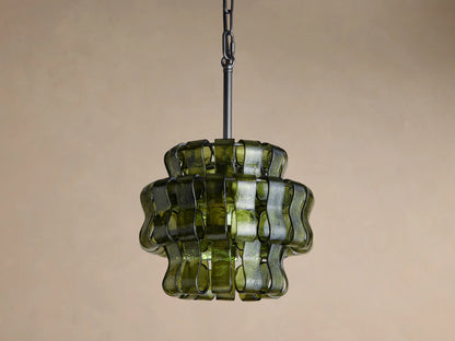 Curved Textured Glass Pendant Light with Metal Canopy for Dining Room Kitchen Island