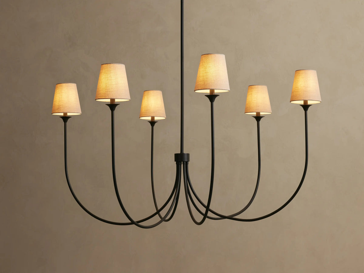 Round Multi-Arm Chandelier with Fabric Shades – Metal Frame – Adjustable Height – 3 Sizes – Dimmable – for Dining Room, Living Room, Foyer