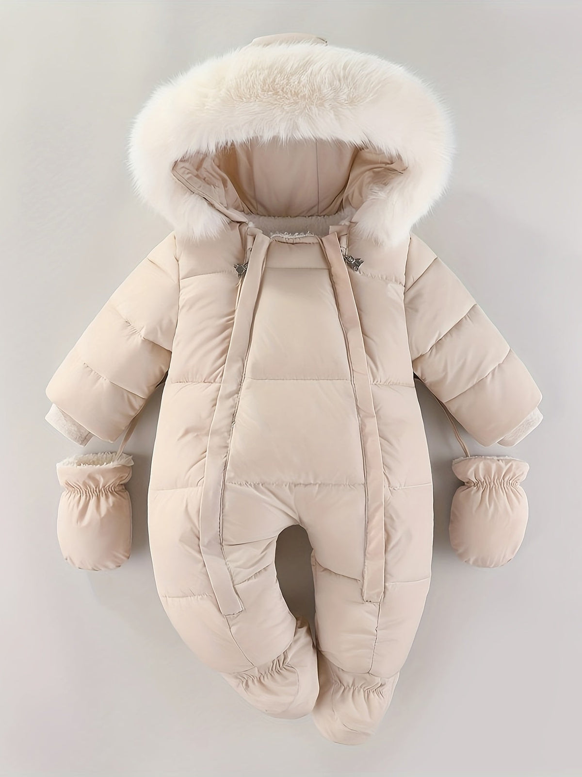 Insulated Infant Jumpsuit with Hood and Mittens for Stroller Trips | Cold Season One-Piece Outfit | Newborn Through 12 Months Gray Quilted B
