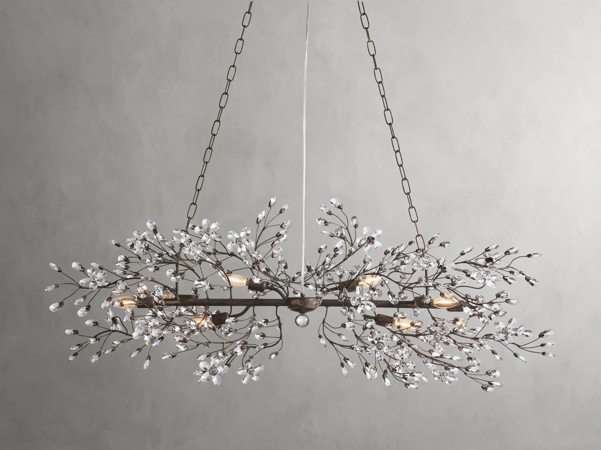 Crystal Branch Chandelier 8-10 Light Linear Fixture for Dining Room Gold Silver Bronze Finish