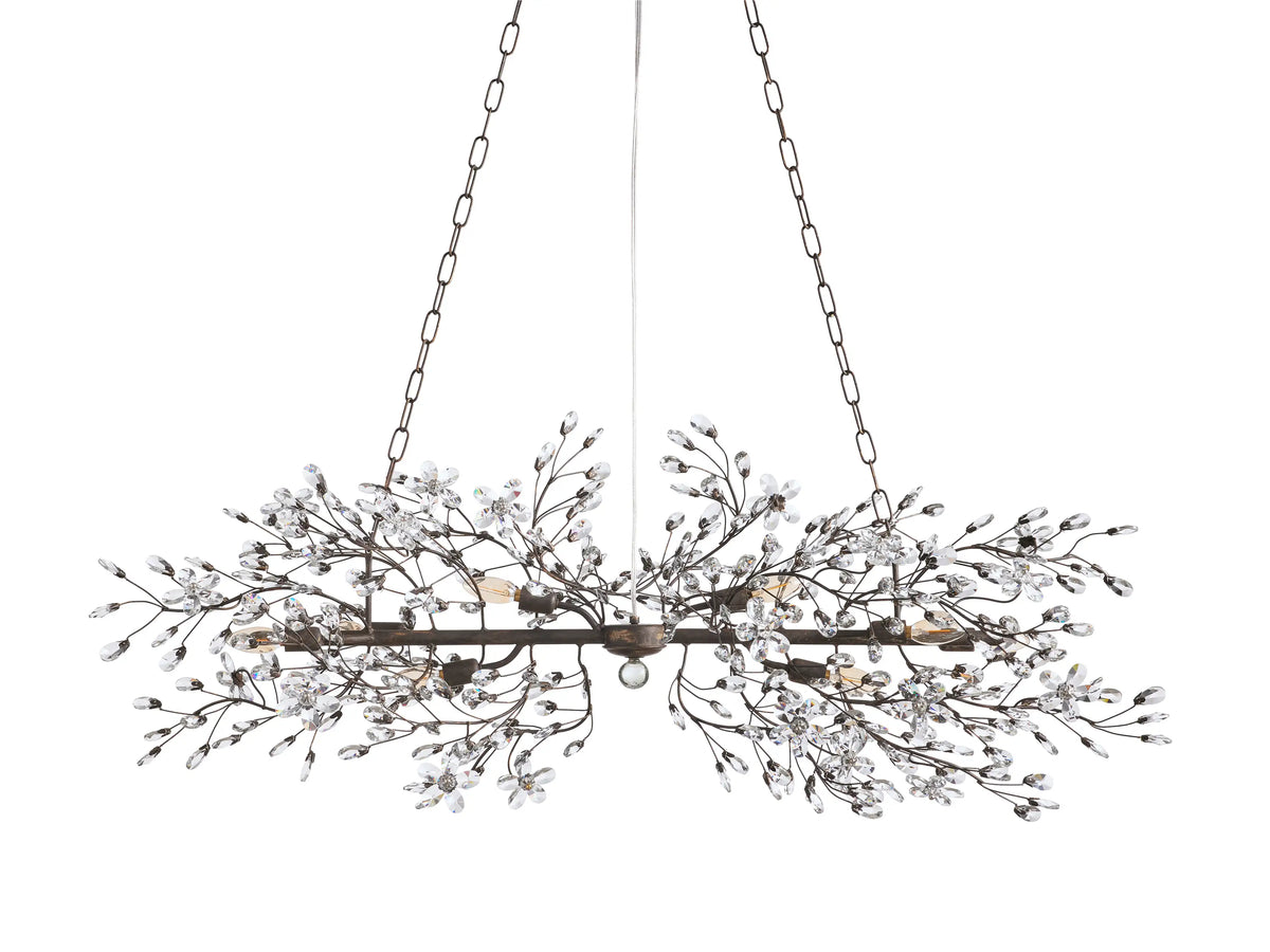 Crystal Branch Chandelier 8-10 Light Linear Fixture for Dining Room Gold Silver Bronze Finish