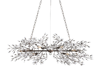 Crystal Branch Chandelier 8-10 Light Linear Fixture for Dining Room Gold Silver Bronze Finish