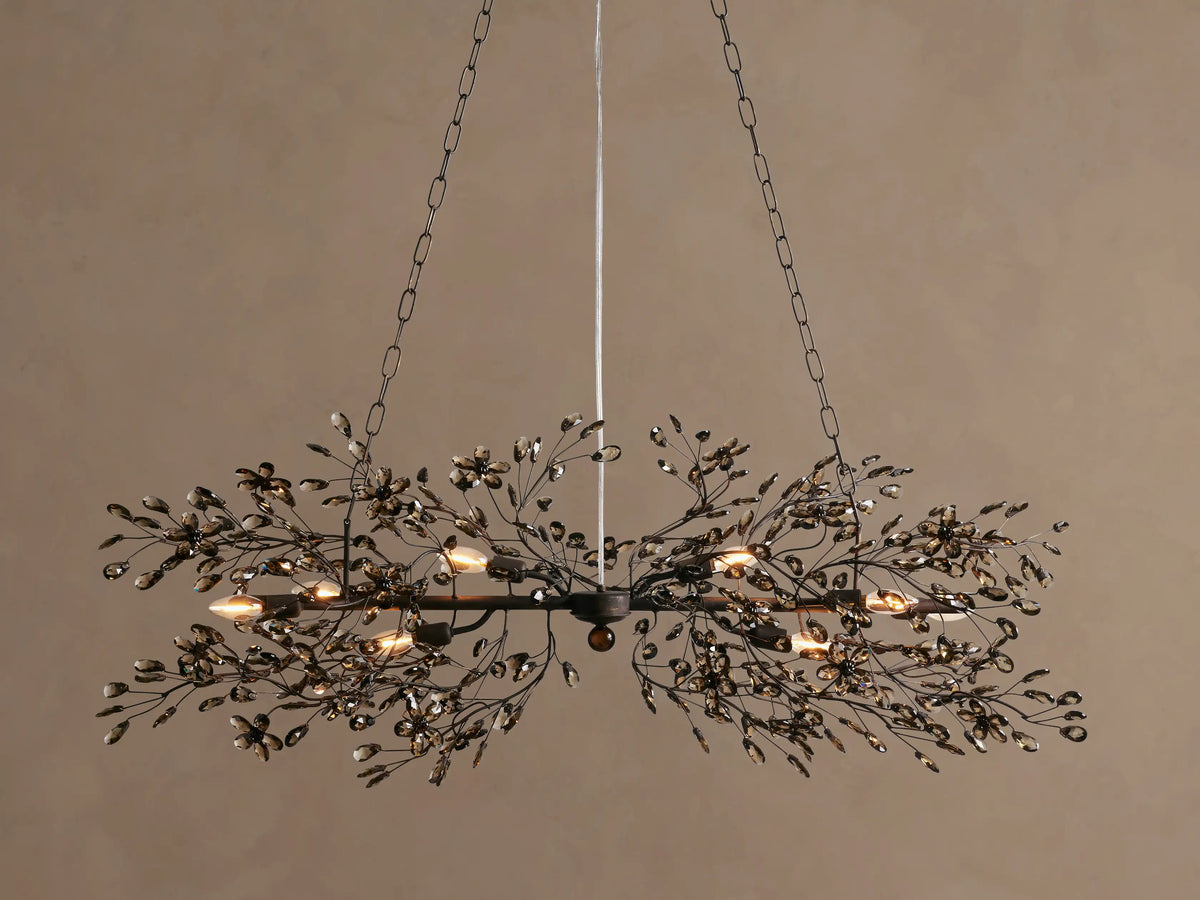 Crystal Branch Chandelier 8-10 Light Linear Fixture for Dining Room Gold Silver Bronze Finish