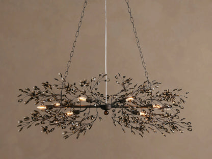 Crystal Branch Chandelier 8-10 Light Linear Fixture for Dining Room Gold Silver Bronze Finish