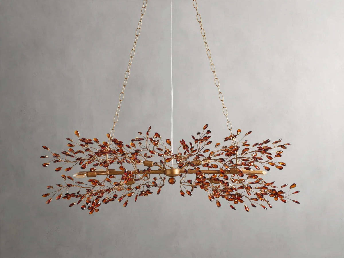 Crystal Branch Chandelier 8-10 Light Linear Fixture for Dining Room Gold Silver Bronze Finish