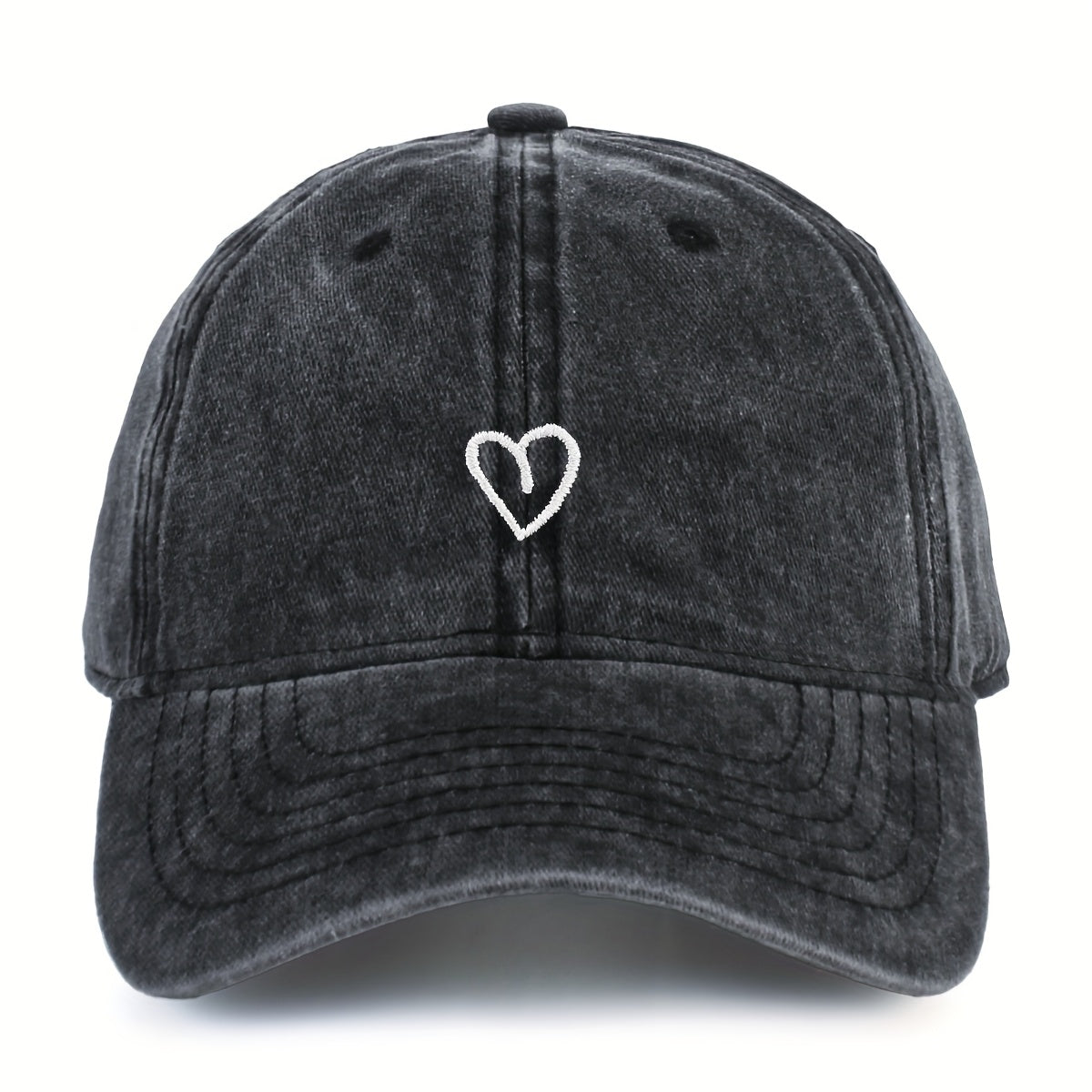 Adjustable Cotton Baseball Cap with Embroidered Heart Detail for Women – Breathable Summer Hat