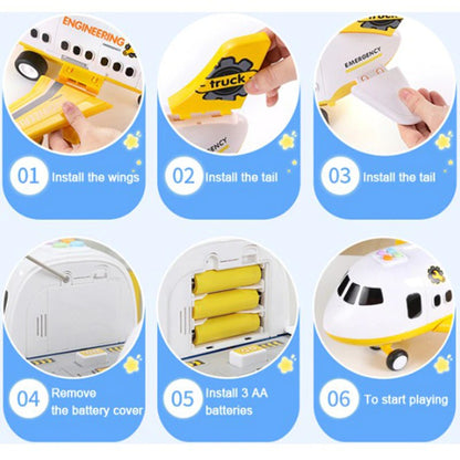 Giant Push-Powered Cargo Airplane Playset with Emergency Vehicles & Traffic Signs for Ages 3-12