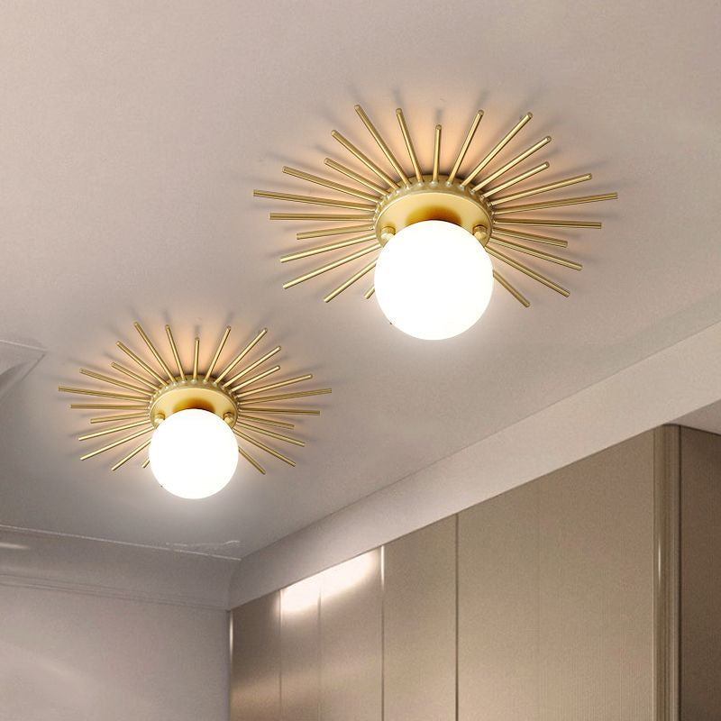 Round Flush Mount Ceiling Light Fixture with Frosted Glass Globe Shade, Modern Single Bulb Overhead Lighting for Bedroom Hallway Entryway