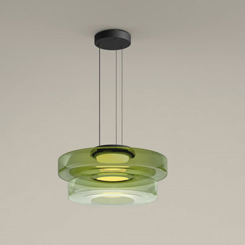 Layered Glass Dome Hanging Lamp 18 in Smoky Gray LED for Kitchen Island Dining Room Ceiling Fixture Adjustable Cord Modern Minimalist Style
