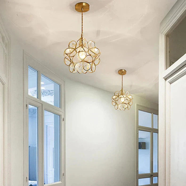 Sculptural Glass Hanging Light 9 Inch Floral Design Warm LED Adjustable Ceiling Fixture for Bedroom Kitchen Dining Nook Modern Botanical Ins
