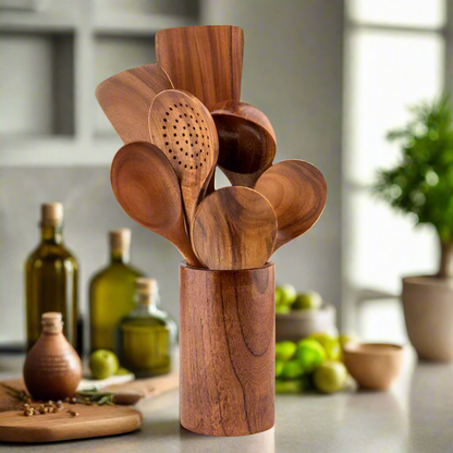 Kitchen Spoon Set Made of Teak Wood | Safe for Non-Stick Cookware