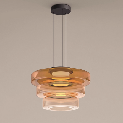 Tiered Glass Hanging Fixture 12 in Amber for Dining Tables Kitchen Islands Contemporary Statement Overhead Illumination