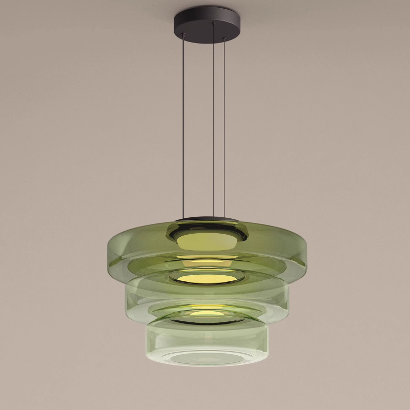 Geometric Tiered Glass Overhead Fixture 12W LED Ambient Lighting Dining Kitchen Island Adjustable Suspension Cord Architectural Style