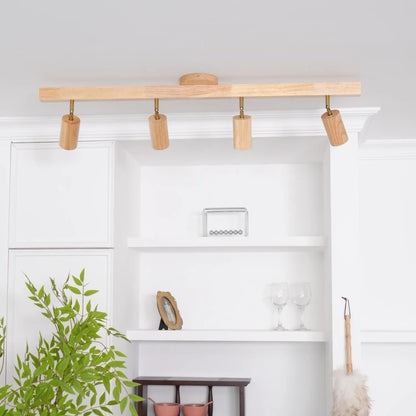 Track Lighting Fixture Wood Finish Adjustable Spotlights for Kitchen Living Room Hallway Bar Rail Ceiling Mount Directional Accent Lights