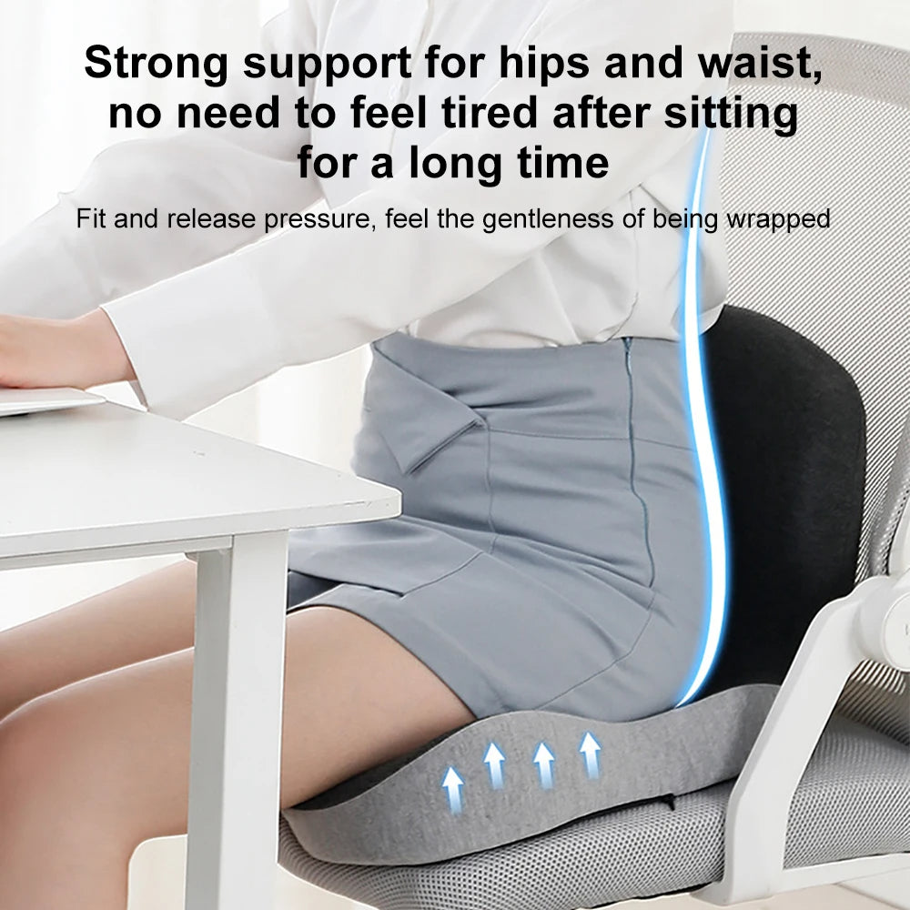 Ergonomic Seat Cushion with Integrated Back Support for Office Chair, Car & Home – Memory Foam Hip & Spine Alignment Pad