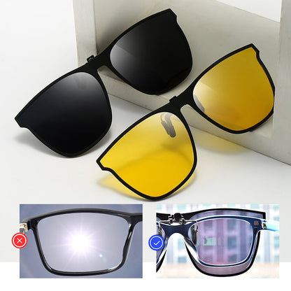 Flip-Up Polarized Clip-On Sunglasses for Prescription Glasses | UV Protection Magnetic Attachment | Lightweight Driving Shades for Men &