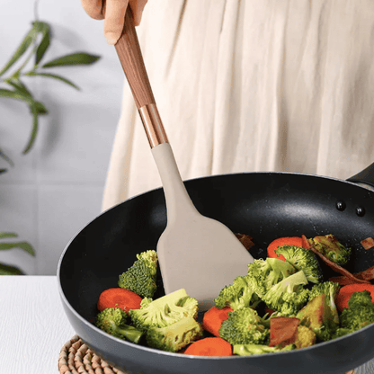 Silicone Cooking Utensil Set with Wooden Handles – 10-Piece Non-Stick Safe Tools for Everyday Meal Prep